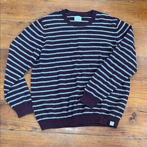 Lucky Brand Men's Crewneck Sweater - Burgundy and Light Blue Stripes